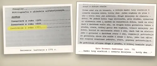 Spis inwentarzowy z Lustracji z roku 1771 - Browar Zamkowy