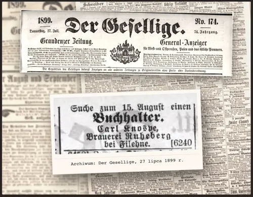 Ogłoszenie z 27 lipca 1899 roku w Der Gesellige