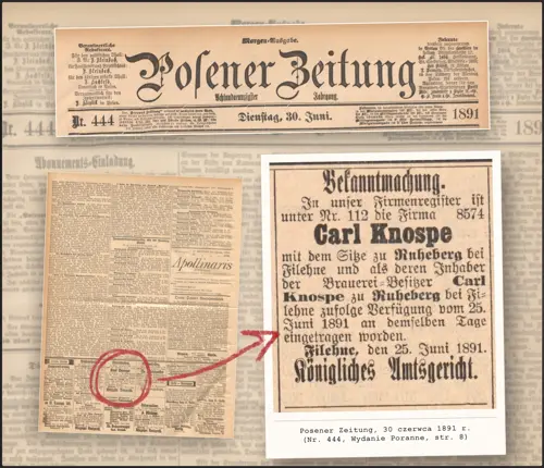 Wycinek z Posener Zeitung z 1891 roku